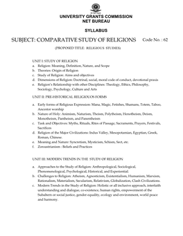 SUBJECT: COMPARATIVE STUDY of RELIGIONS Code No