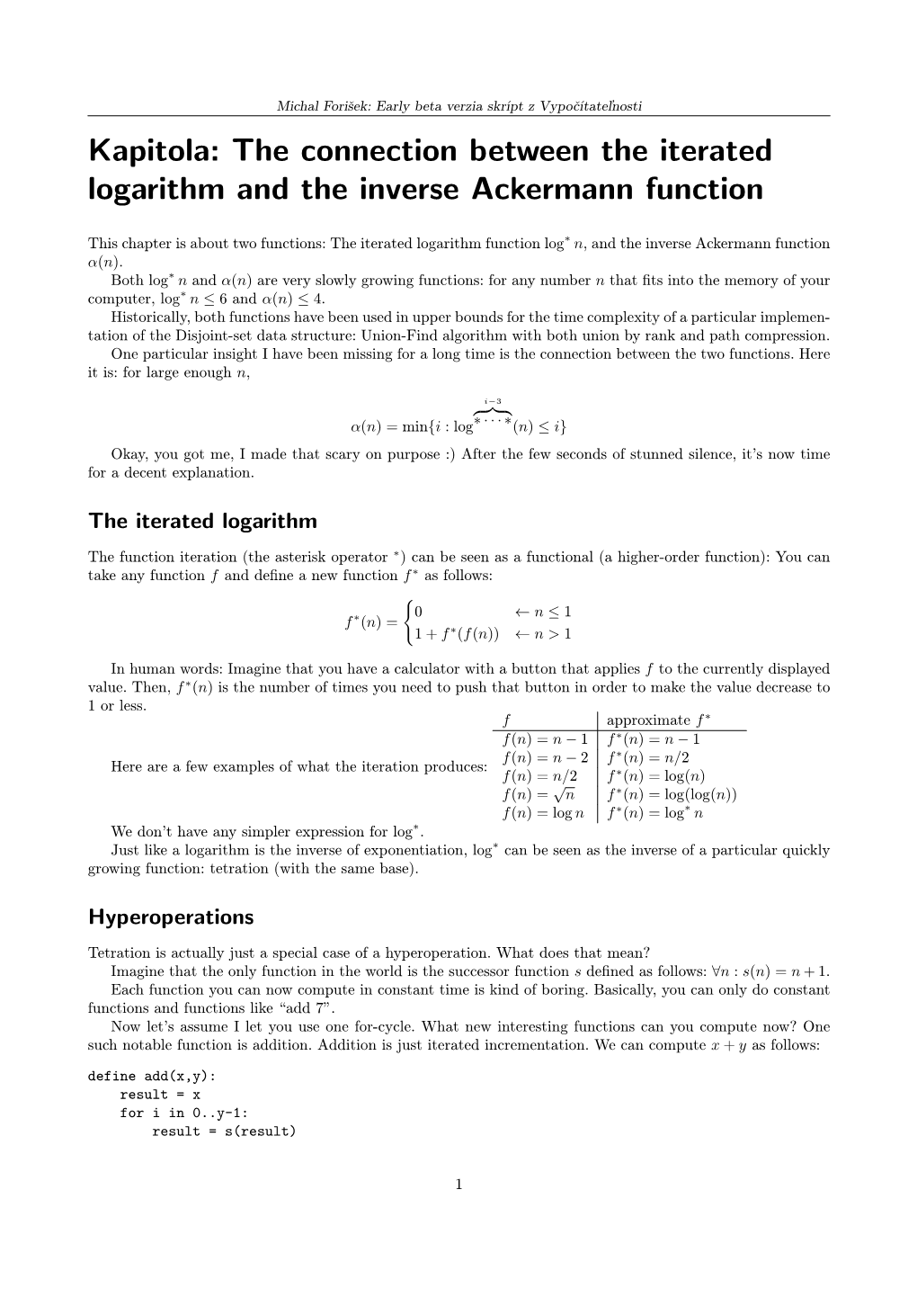 Kapitola: the Connection Between the Iterated Logarithm and the Inverse Ackermann Function