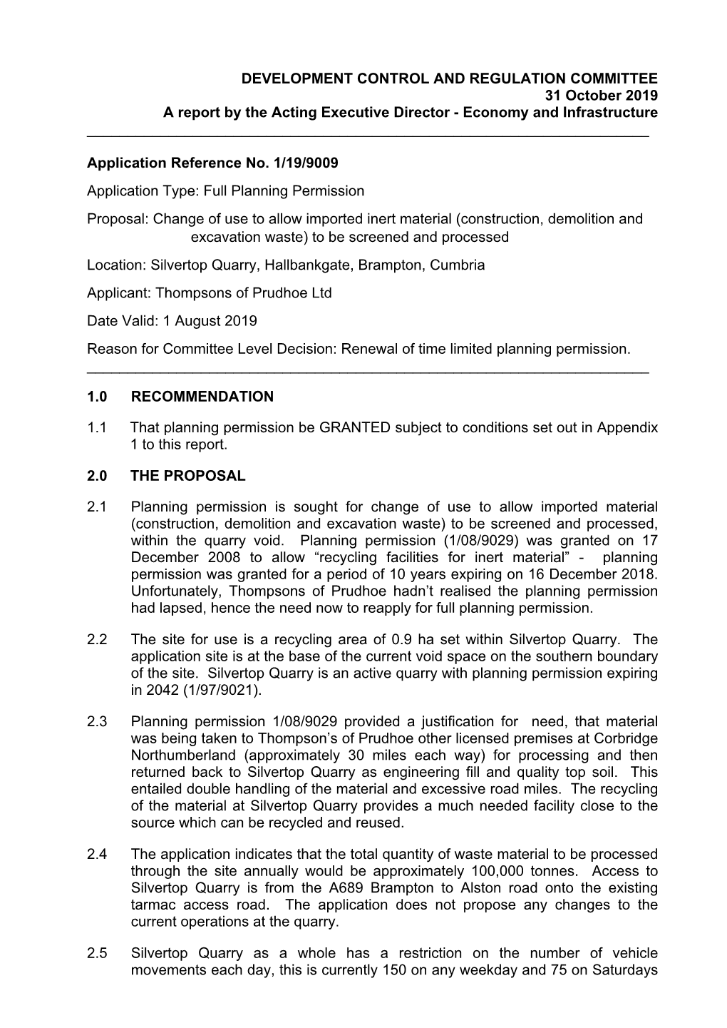 Application Reference No. 1/19/9009. Proposal