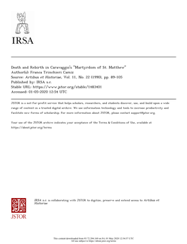 Death and Rebirth in Caravaggio's "Martyrdom of St. Matthew" Author(S): Franca Trinchieri Camiz Source: Artibus Et Historiae, Vol