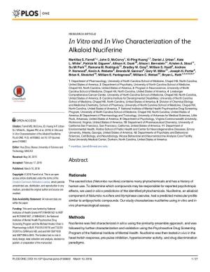 In Vitro and in Vivo Characterization of the Alkaloid Nuciferine