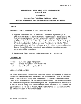 Meeting of the Central Valley Flood Protection Board March 29, 2019 Staff Report Success Dam, Tule River, California Project Ap