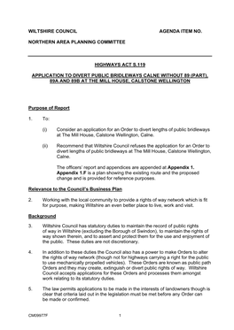Wiltshire Council Agenda Item No. Northern Area