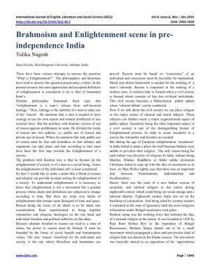 Brahmoism and Enlightenment Scene in Pre- Independence India Tulika Nagesh
