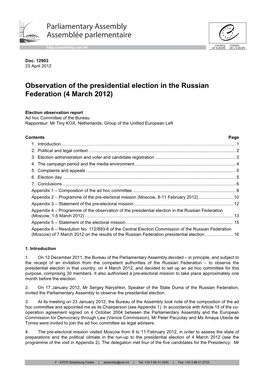 Observation of the Presidential Election in the Russian Federation (4 March 2012)