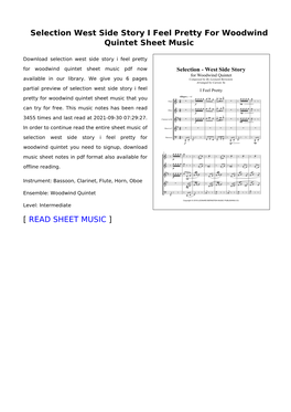 Selection West Side Story I Feel Pretty for Woodwind Quintet Sheet Music