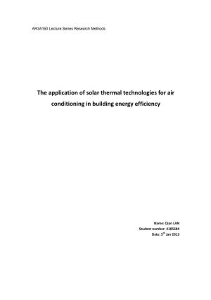 The Application of Solar Thermal Technologies for Air Conditioning in Building Energy Efficiency