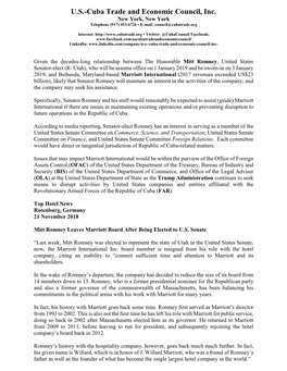 U.S.-Cuba Trade and Economic Council, Inc. New York, New York Telephone (917) 453-6726 • E-Mail: Council@Cubatrade.Org