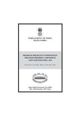 Report of the Select Committee on the Enemy Property (Amendment and Validation) Bill, 2016