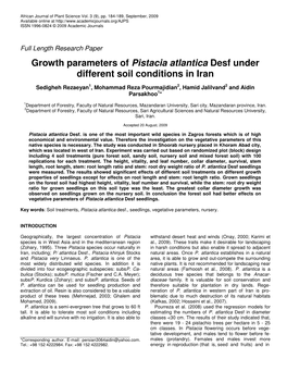 Growth Parameters of Pistacia Atlantica Desf Under Different Soil Conditions in Iran