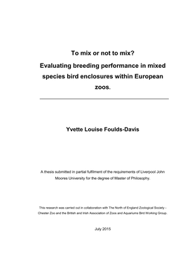 Evaluating Breeding Performance in Mixed Species Bird Enclosures Within European Zoos
