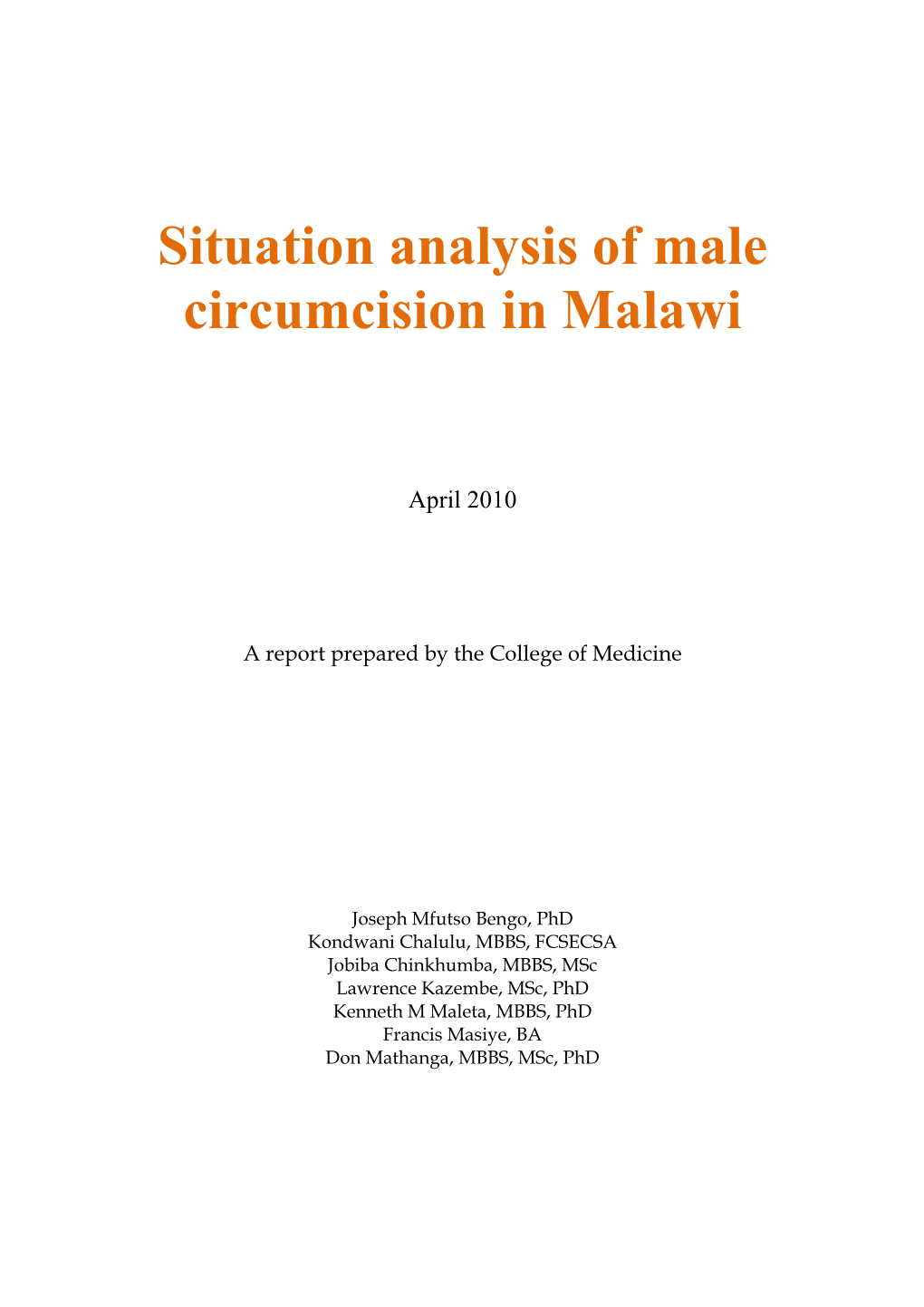 Male Circumcision Situation Analysis Report Template