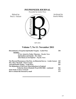 PSYPIONEER JOURNAL Volume 7, No 11: November 2011