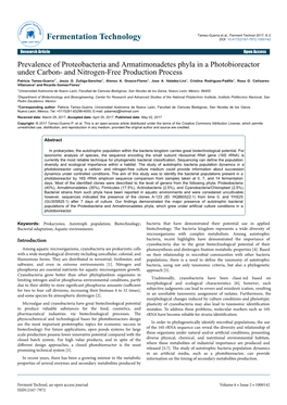 Prevalence of Proteobacteria and Armatimonadetes Phyla in a Photobioreactor Under Carbon- and Nitrogen-Free Production Process Patricia Tamez-Guerra1*, Jesús O