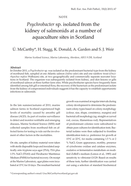 Psychrobacter Sp. Isolated from the Kidney of Salmonids at a Number of Aquaculture Sites in Scotland