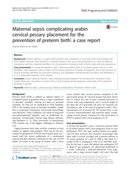 Maternal Sepsis Complicating Arabin Cervical Pessary Placement for the Prevention of Preterm Birth: a Case Report Begoña Martinez De Tejada