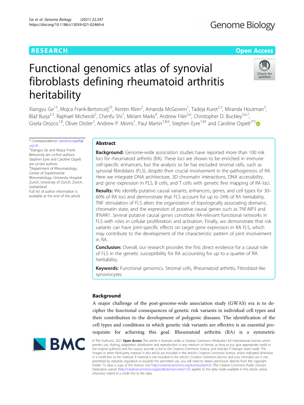 Functional Genomics Atlas of Synovial Fibroblasts Defining Rheumatoid