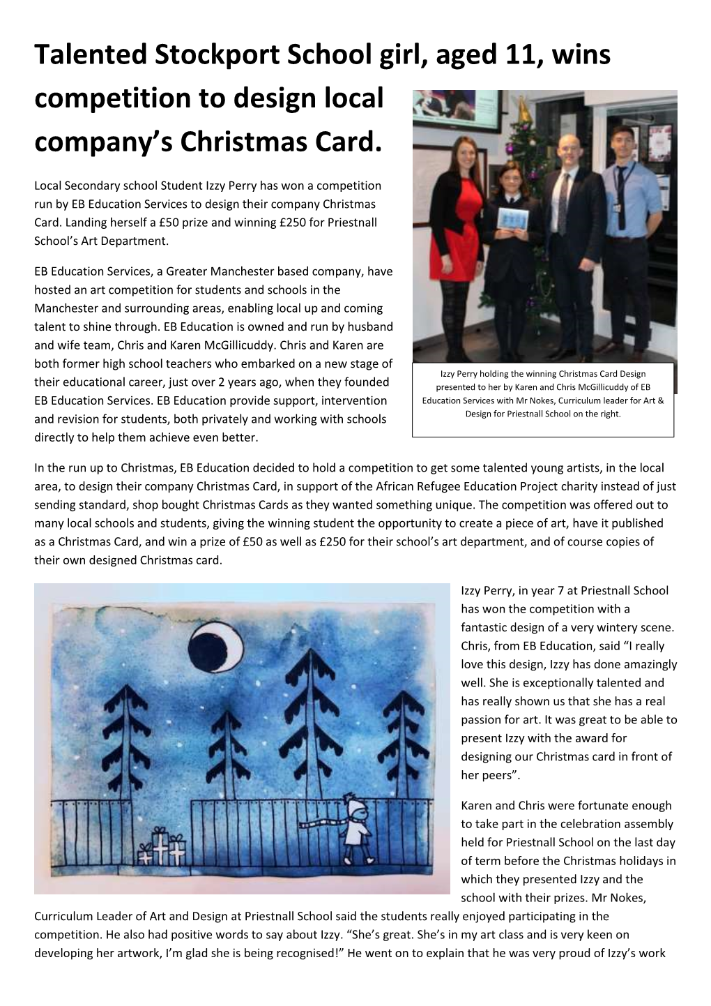 Christmas Card Competition Newspaper Article