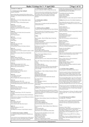 Radio 3 Listings for 3 – 9 April 2021 Page 1 of 11