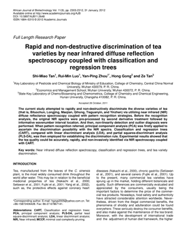 Rapid and Non-Destructive Discrimination of Tea Varieties by Near Infrared Diffuse Reflection Spectroscopy Coupled with Classification and Regression Trees