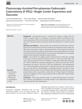 Fluoroscopy-Assisted Percutaneous Endoscopic Gastrostomy (F-PEG)—Single-Center Experience and Outcome