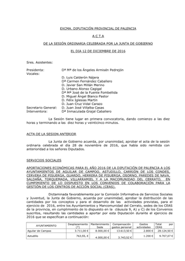 Excma. Diputación Provincial De Palencia a C T a De La