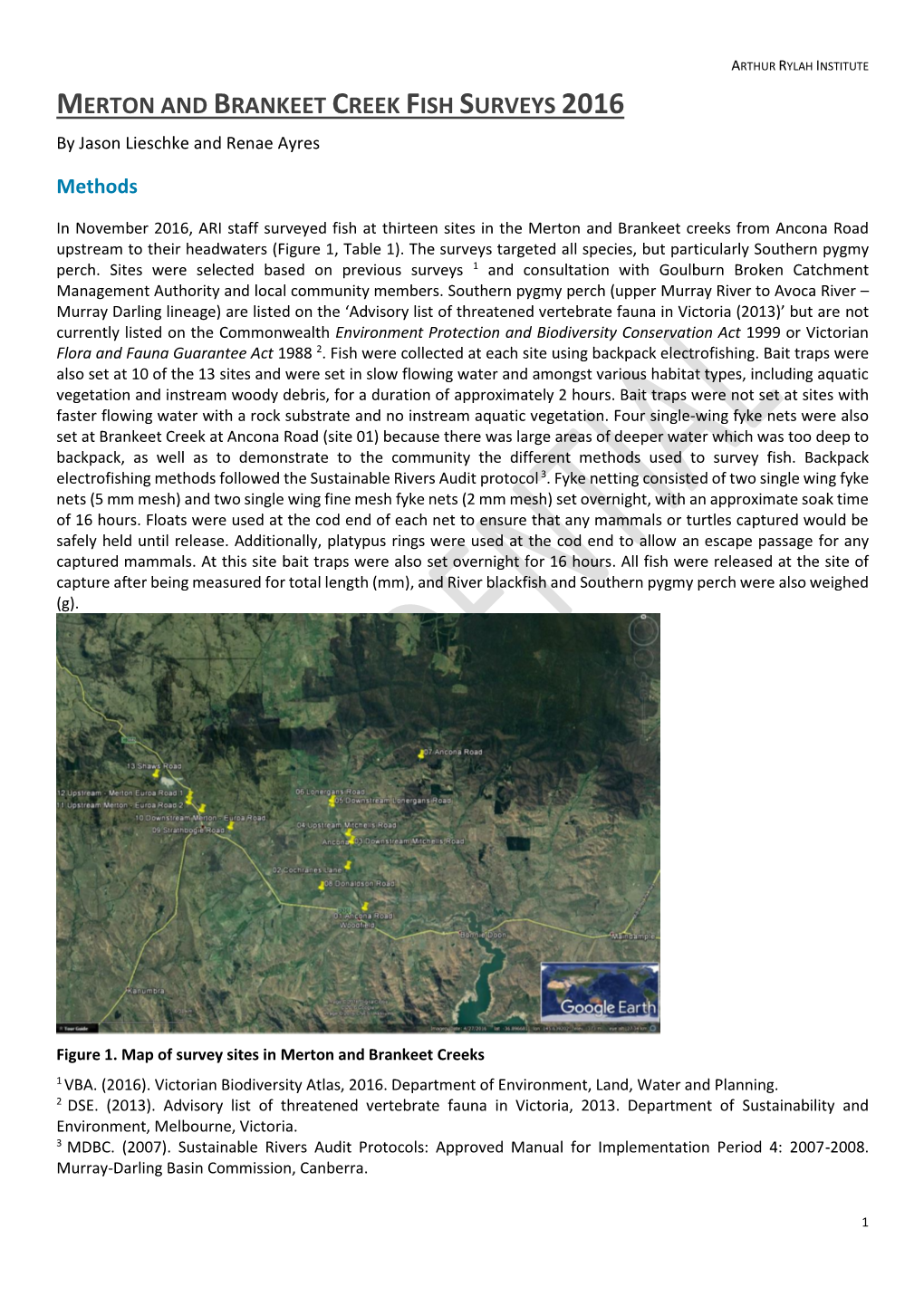 MERTON and BRANKEET CREEK FISH SURVEYS 2016 by Jason Lieschke and Renae Ayres