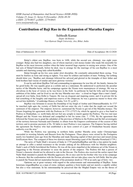 Contribution of Baji Rao in the Expansion of Maratha Empire