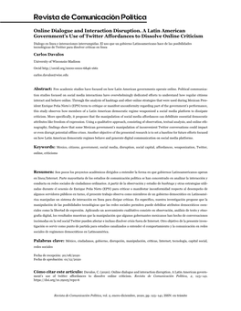 Online Dialogue and Interaction Disruption. a Latin American Government’S Use of Twitter Affordances to Dissolve Online Criticism