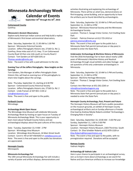 Minnesota Archaeology Week Calendar of Events