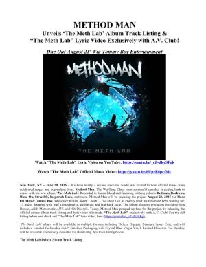 METHOD MAN Unveils 'The Meth Lab' Album Track Listing