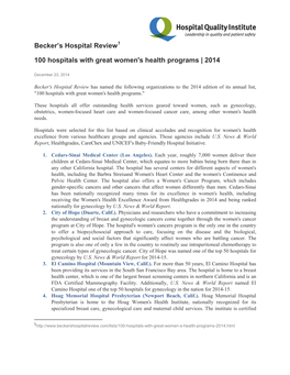 100 Hospitals with Great Women's Health Programs | 2014