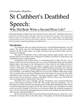 St Cuthbert's Deathbed Speech: Why Did Bede Write a Second Prose Life?