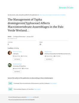Typha Domingensis(Typhaceae) Affects Macroinvertebrate Assemblages in the Palo Verde Wetland