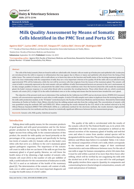 Milk Quality Assessment by Means of Somatic Cells Identified in the PMC Test and Porta SCC