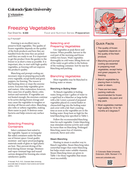 Freezing Vegetables Fact Sheet No