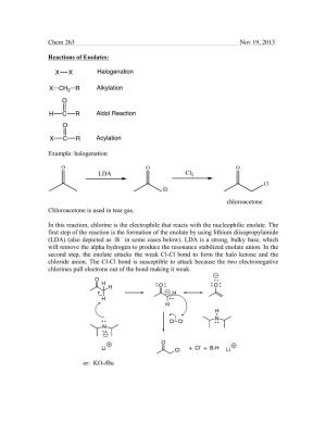 Chem 263 Nov 19, 2013 Reactions of Enolates