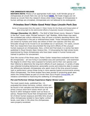 Primates Don't Make Good Pets! Says Lincoln Park
