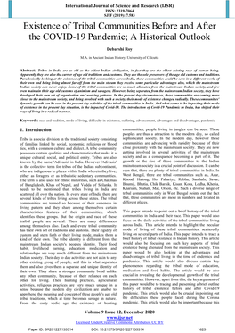 Existence of Tribal Communities Before and After the COVID-19 Pandemic; a Historical Outlook