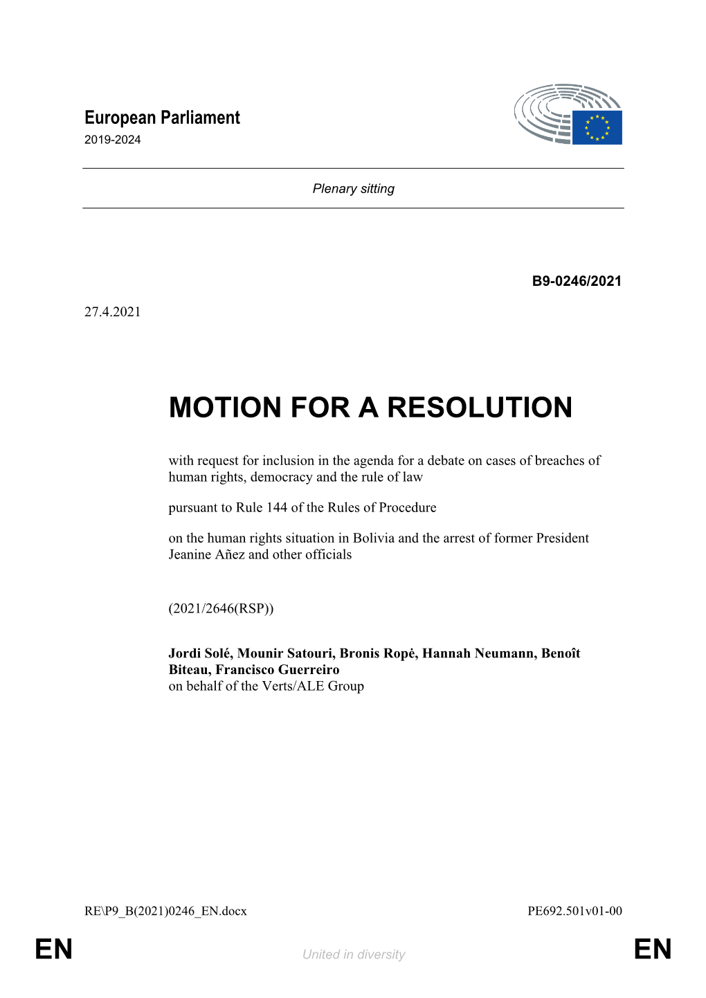 En En Motion for a Resolution