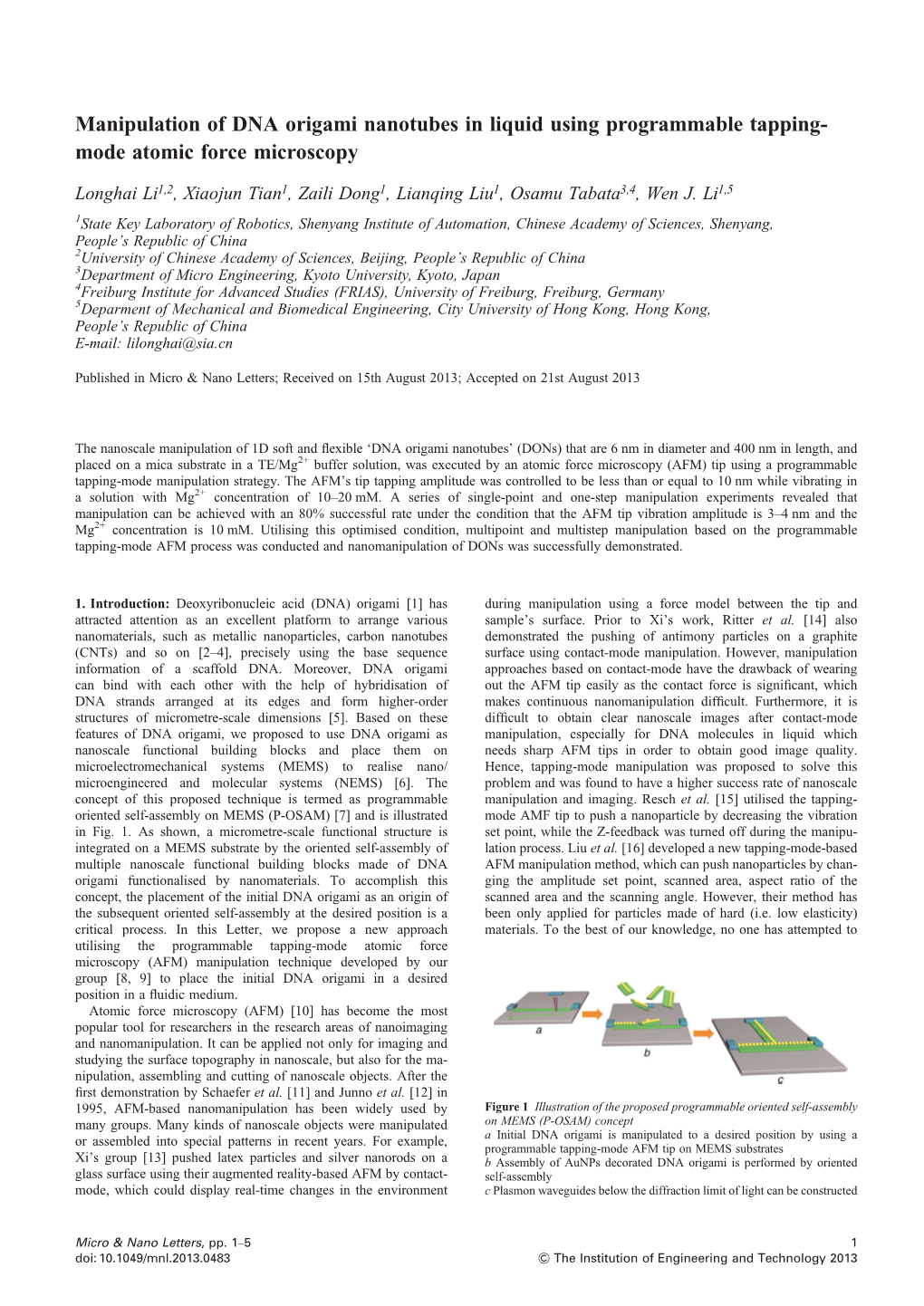 Manipulation of DNA Origami Nanotubes in Liquid Using Programmable Tapping- Mode Atomic Force Microscopy