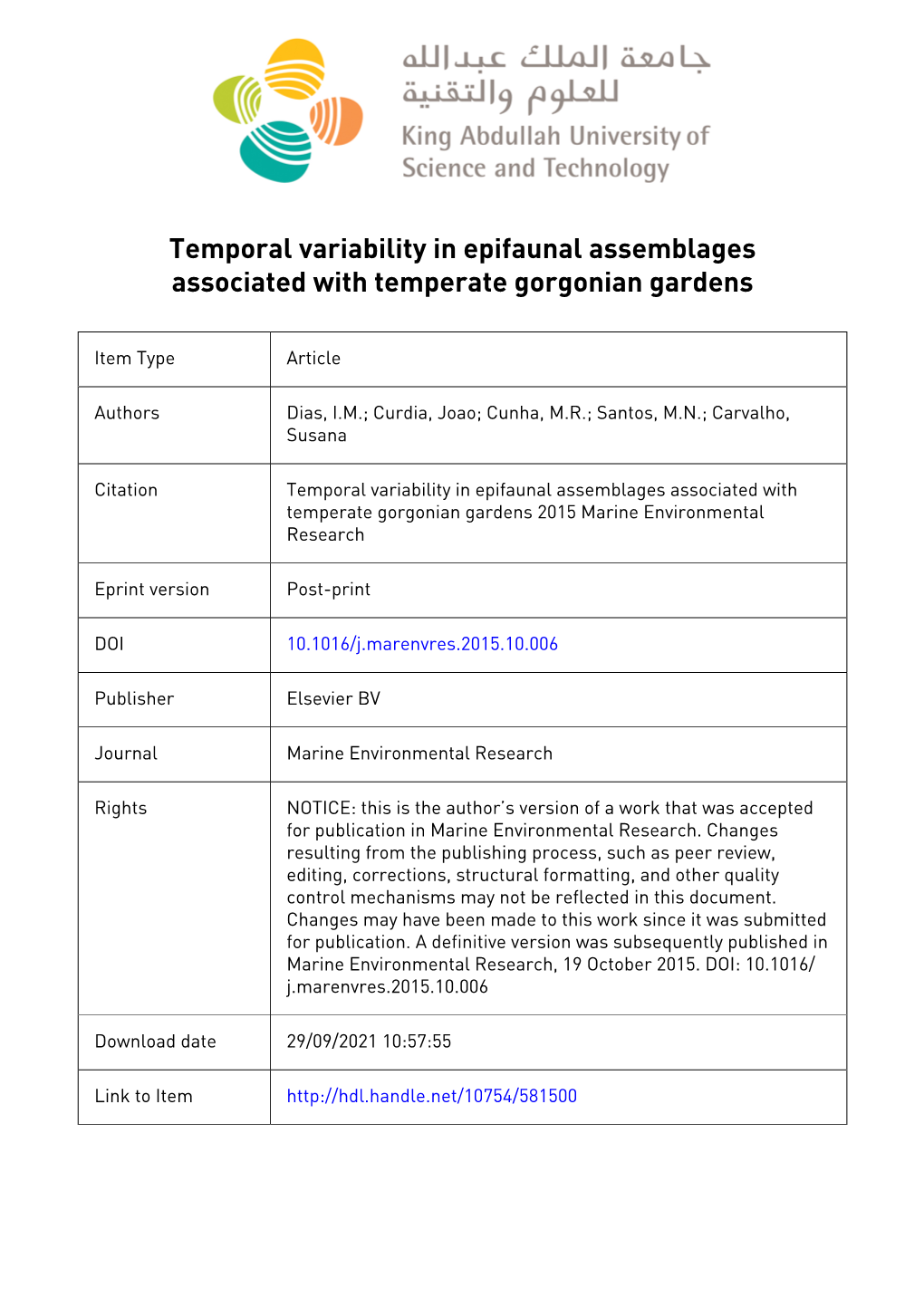 Temporal Variability in Epifaunal Assemblages Associated with Temperate Gorgonian Gardens