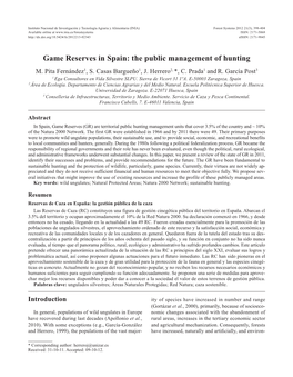 Game Reserves in Spain: the Public Management of Hunting M