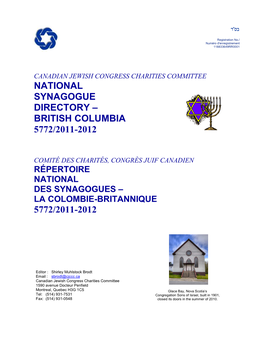 National Synagogue Directory – British Columbia 5772/2011-2012