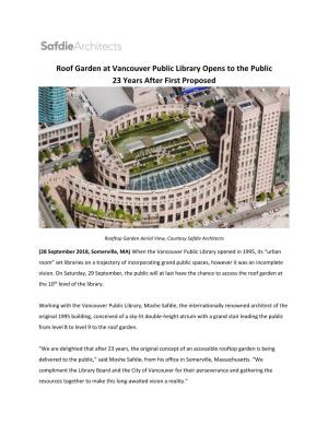 Roof Garden at Vancouver Public Library Opens to the Public 23 Years After First Proposed