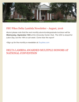 FSU Pikes Delta Lambda Newsletter August, 2016 DELTA LAMBDA