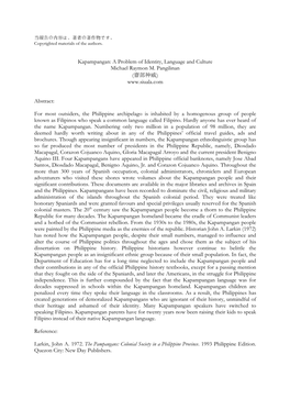 Kapampangan: a Problem of Identity, Language and Culture Michael Raymon M