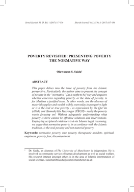 Poverty Revisited: Presenting Poverty the Normative Way