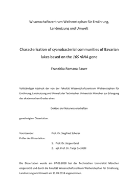 Characterization of Cyanobacterial Communities of Bavarian Lakes Based on the 16S Rrna Gene