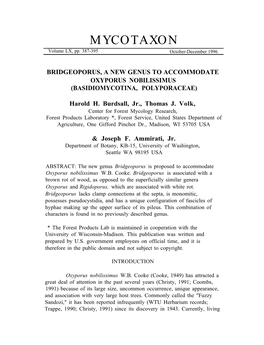 Bridgeoporus, a New Genus to Accomodate Oxyporous